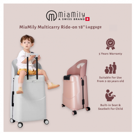 MiaMily x Multicarry 18 Carry On Luggage with Built in Seat for Children Adults Luggage Kids Travel Suitcase Baby Toys