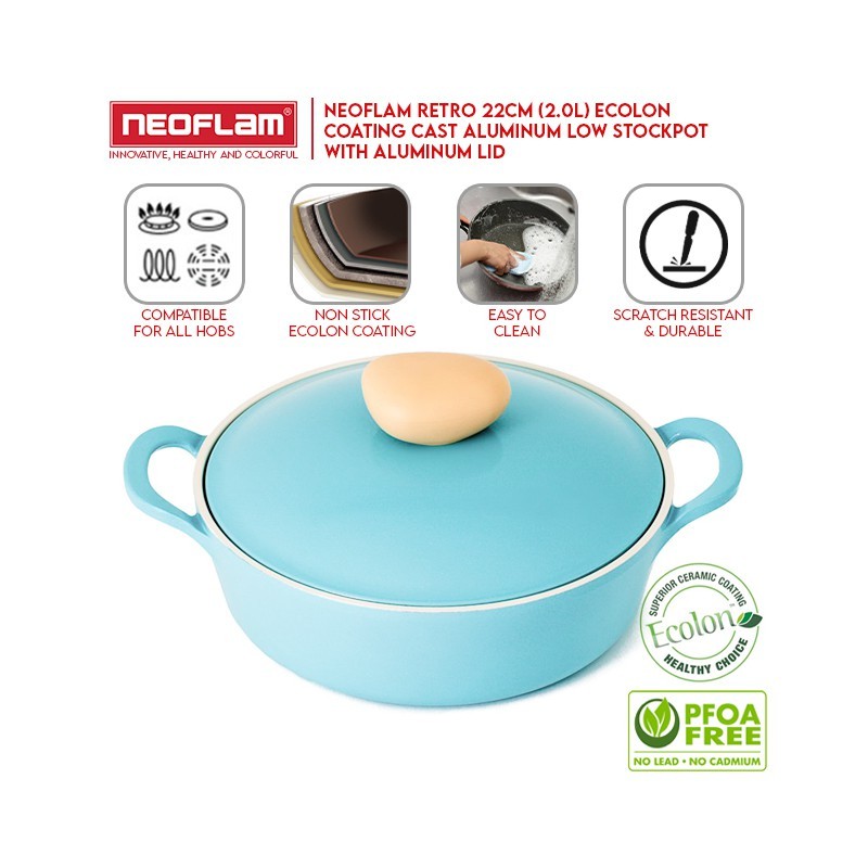 Neoflam Retro 26cm Stockpot Induction with Die-Cast Lid Green Demer **  Online Exclusive **