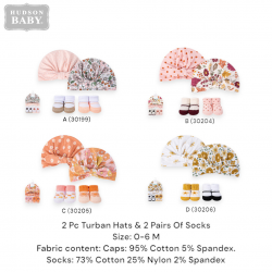 Hudson Baby 2 Pc Turban Hats & 2 Pairs of Socks 30199/30204/30205/30206