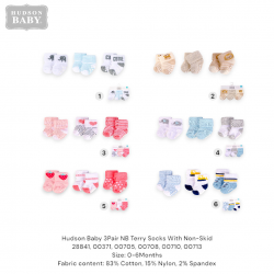 Hudson Baby 3Pc NB Terry Socks With Non-Skid