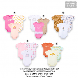 Hudson Baby Short Sleeve Bodysuit 3Pc Set 24074/24177/28232/28290/48008