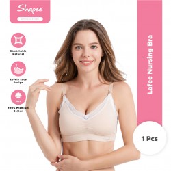 Lafee Nursing Bra (Beige) - Cotton lace design, wireless, removeable cup