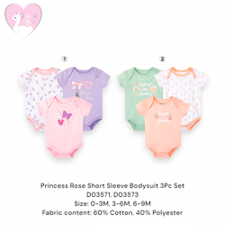 Princess Rose Short Sleeve Bodysuit 3Pc Set