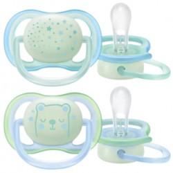 Philips Avent Berry Soother Night Time 0-6M Boy (Twin Pack) - Bear/Stars