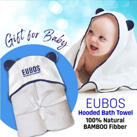 EUBOS BABY Bath Hooded Towel - Dark blue with white spots