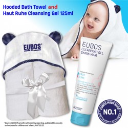 Bundle Set_EUBOS Baby Hooded Towel (Dark Blue with White Spots) &  EUBOS Haut Ruhe Cleansing Gel 125ml