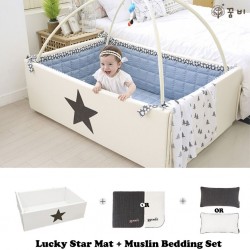 Ggumbi Lucky Star Transformation Bumper Bed + 3 Layer Muslin Bedding Set