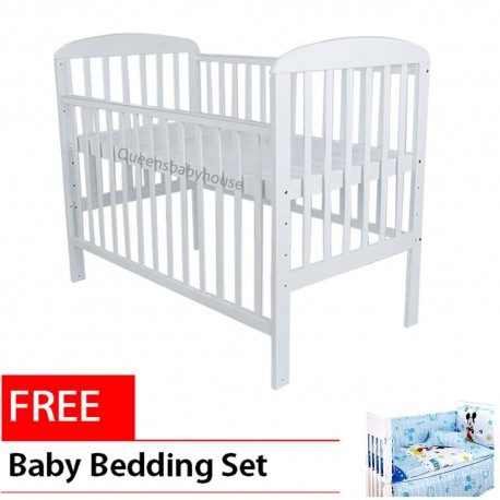 Royalcot R8309 White Large Baby Cot Bed Wooden Free Bedding Set