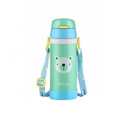 RELAX 360ML 18.8 STAINLESS STEEL KIDS THERMAL FLASK WITH STRAW - GREEN