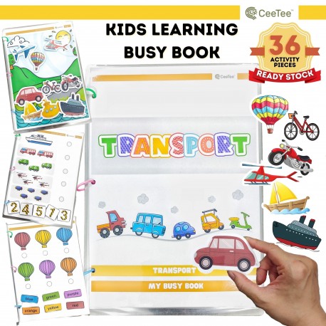 Montessori Kids Learning Busy Book | Transport Interactive IQ Activity Quiet Books | Early Learning Toddler Age 2 - 8