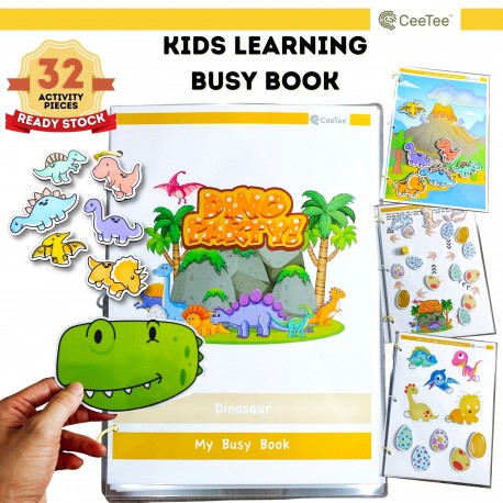 Montessori Kids Learning Busy Book | Dinosaur Interactive IQ Activity Quiet Books | Early Learning Toddler Age 2 - 8