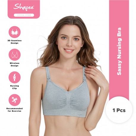 Shapee Sassy Nursing Bra (Grey) - Wireless nursing bra, Sports design, Pregnancy Wear, wide side band