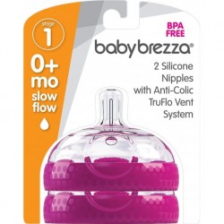 Baby Brezza Stage 1 Replacement Baby Bottle Nipples with Anti-Colic Truflo Vent System (2 Packs)