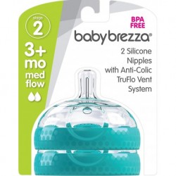 Baby Brezza Stage 2 Replacement Baby Bottle Nipples with Anti-Colic Truflo Vent System (2 Packs)