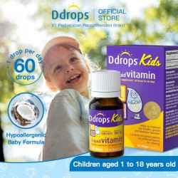 Ddrops Liquid Vitamin A 1800 IU & Vitamin D3 600 IU - For Kids/Teens, Promotes Bone & Retinal Health, 1.7ml