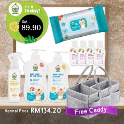 Chomel Premium Caddy Set: Head to Toe x1, Lotion x1, Wipes 100s x1, Travel & Highchair Spray x1, Hand Sanitizer x4