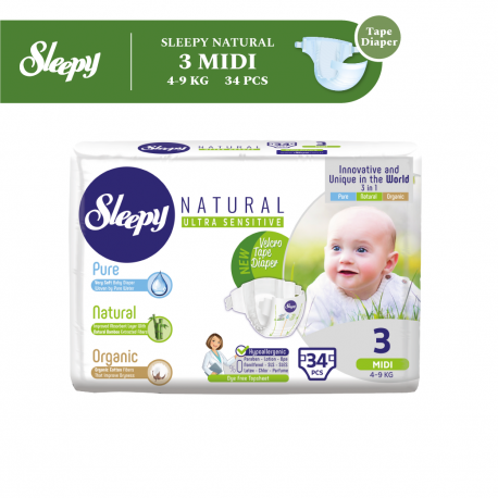 Sleepy Natural Baby Tape Diaper Midi M (4-10KG) 34s