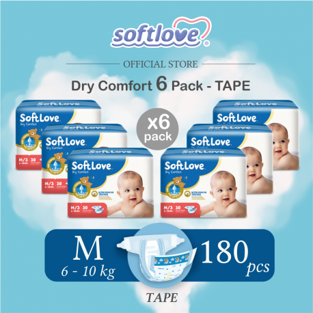 Softlove | DryComfort-Baby Diapers | M size (TAPE) 6 pack Combo