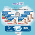 Softlove | DryComfort-Baby Diapers | M size (TAPE) 6 pack Combo