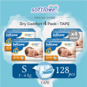 Softlove | DryComfort-Baby Diaper | S size (TAPE) 4 pack Combo