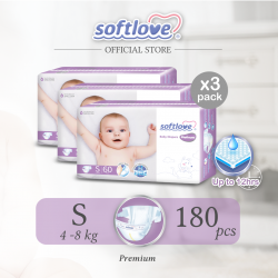 SoftLove | Platinum-Baby Diapers | S size (TAPE) 3 pack Combo