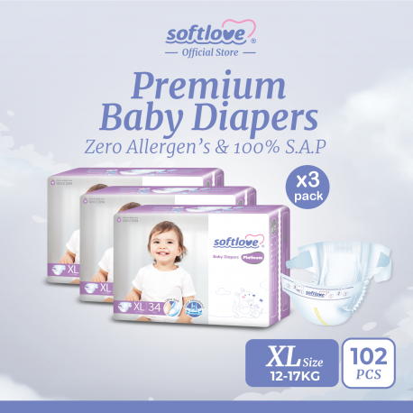 SoftLove | Platinum-Baby Diapers | XL size (TAPE) 3 pack Combo