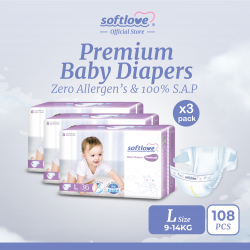 SoftLove | Platinum-Baby Diapers | L size (TAPE) 3 pack Combo