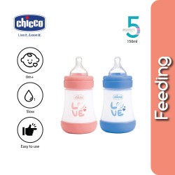 Chicco Perfect 5 PP Silicone Feeding Bottle- 150ml (Pink /Blue) -1pcs