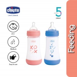 Chicco Perfect 5 PP Silicone Feeding Bottle- 240ml (Pink/Blue) -1pcs