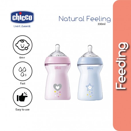 Chicco Natural Feeling PP Anti-Colic Feeding Bottle 330ml (Pink/Blue) -1pcs