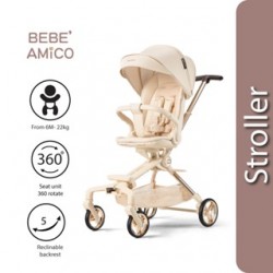 Bebe Amico Two Ways Facing Stroller X7- Black/ Khaki Beige