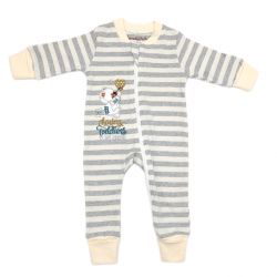 TRENDYVALLEY ORGANIC COTTON BABY ZIP ONE PIECE SLEEP BAG WITH HANDS AND FEET COVERED (GREY STRIPE BEAR)