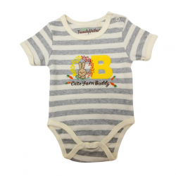 Trendyvalley Organic Cotton Short Sleeve Baby Romper (Bunny Grey Stripe)
