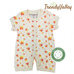 Trendyvalley Organic Cotton Short Sleeve Short Pant Baby Romper (Autumnal Foliage）