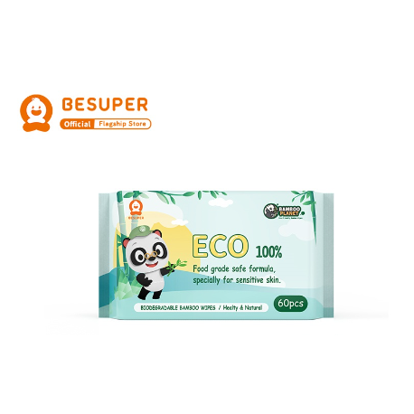 BESUPER BAMBOO Wet Wipes Degradable 60PCS X 5 bags