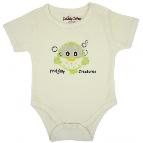 Trendyvalley Organic Cotton Rompers Short Sleeve Baby Shirt (Puffer Fish)