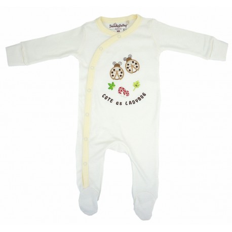 Trendyvalley Organic Cotton One Piece Suit Romper with Hands and Feet Covered (Ladybug)