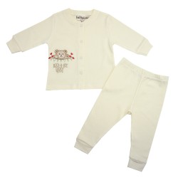 TRENDYVALLEY ORGANIC COTTON LONG SLEEVE BABY SHIRT AND PANTS (ROCK A BYE CREAM)