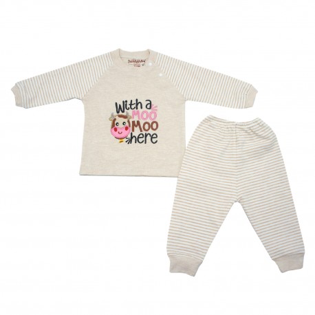 Trendyvalley Organic Cotton Baby Long Sleeve Pyjamas Set (Moo/Brown)
