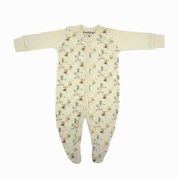 Trendyvalley Organic Cotton One Piece Suit Romper with Hands and Feet Covered (Printed Bear)
