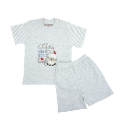 Trendyvalley Organic Cotton Short Sleeve Baby Shirt and Pants (Little Lamb Grey)