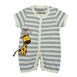 Trendyvalley Organic Cotton Short Sleeve Short Pants Baby Romper (Giraffe/Grey Line)