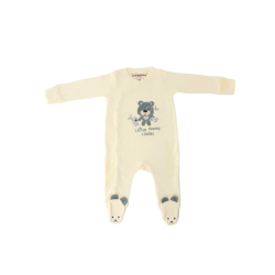 Trendyvalley Organic Cotton One Piece Suit Romper With Hands and Feet Covered (Bear)