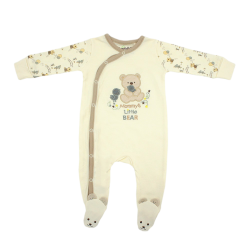 Trendyvalley Organic Cotton One Piece Suit Romper with Hands and Feet Covered (Brown Bear)
