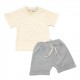 Trendyvalley 3M-3Y Gelvano Organic Cotton Outing Wear Short Sleeve Short Pants Bino Bear (Cream Shirt + Grey Pant)