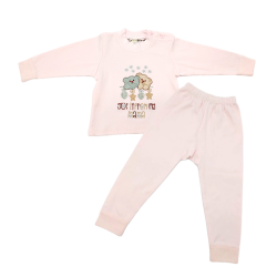 Trendyvalley 6M-3Y Organic Cotton Pyjamas Long Sleeve and Long Pant SleepWear Let it Snow Bear (Pink)