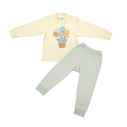 Trendyvalley 6M-3Y Organic Cotton Long Sleeve and Long Pant Pyjamas SleepWear Printed Beechy Balloon Bear (Green)