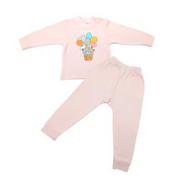 Trendyvalley 6M-3Y Organic Cotton Long Sleeve and Long Pant Pyjamas SleepWear Printed Beechy Balloon Bear (Pink)
