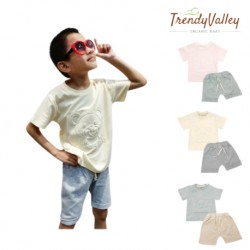 Trendyvalley 4-10Y Gelvano Organic Cotton Outing Wear Short Sleeve Short Pants Bino Bear (Grey)