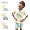 Trendyvalley 3M-3Y Gelvano Organic Cotton Outing Wear Short Sleeve Short Pants Dino Jiji and Baby (Grey)